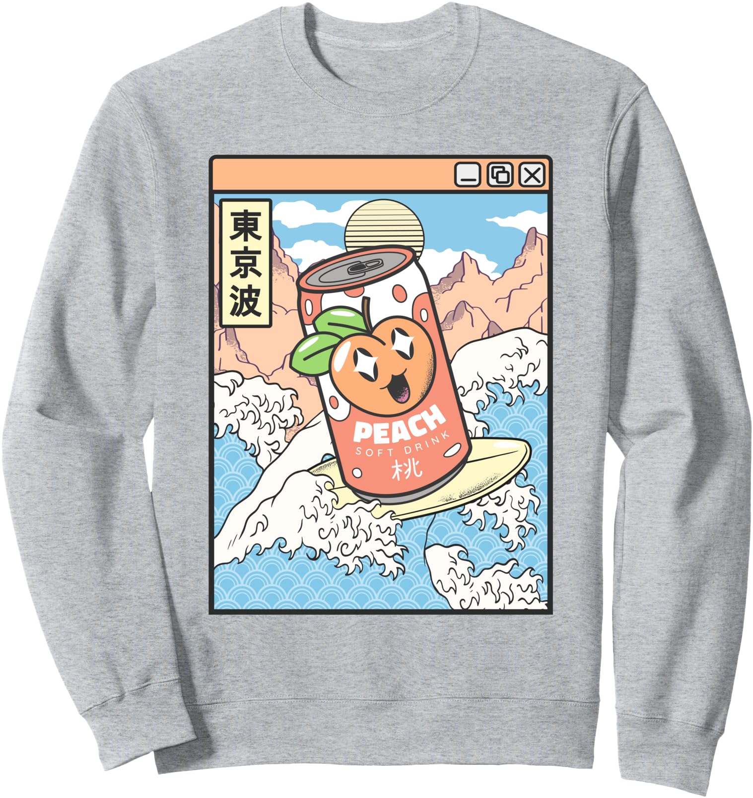 Surfing Peach Soda Japanese Waves Anime Kawaii Vaporwave Sweatshirt