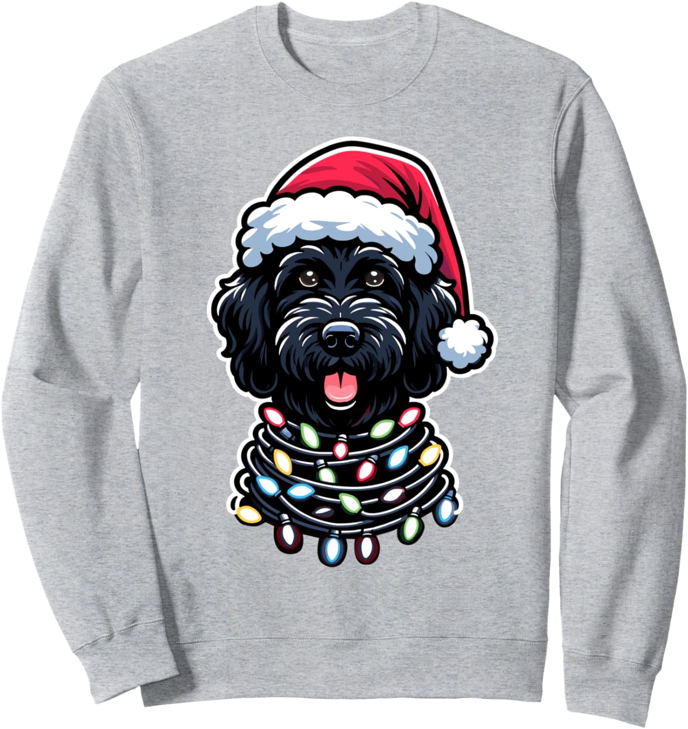 Black Labradoodle Christmas Tree Lights Black Doodle Dog Sweatshirt