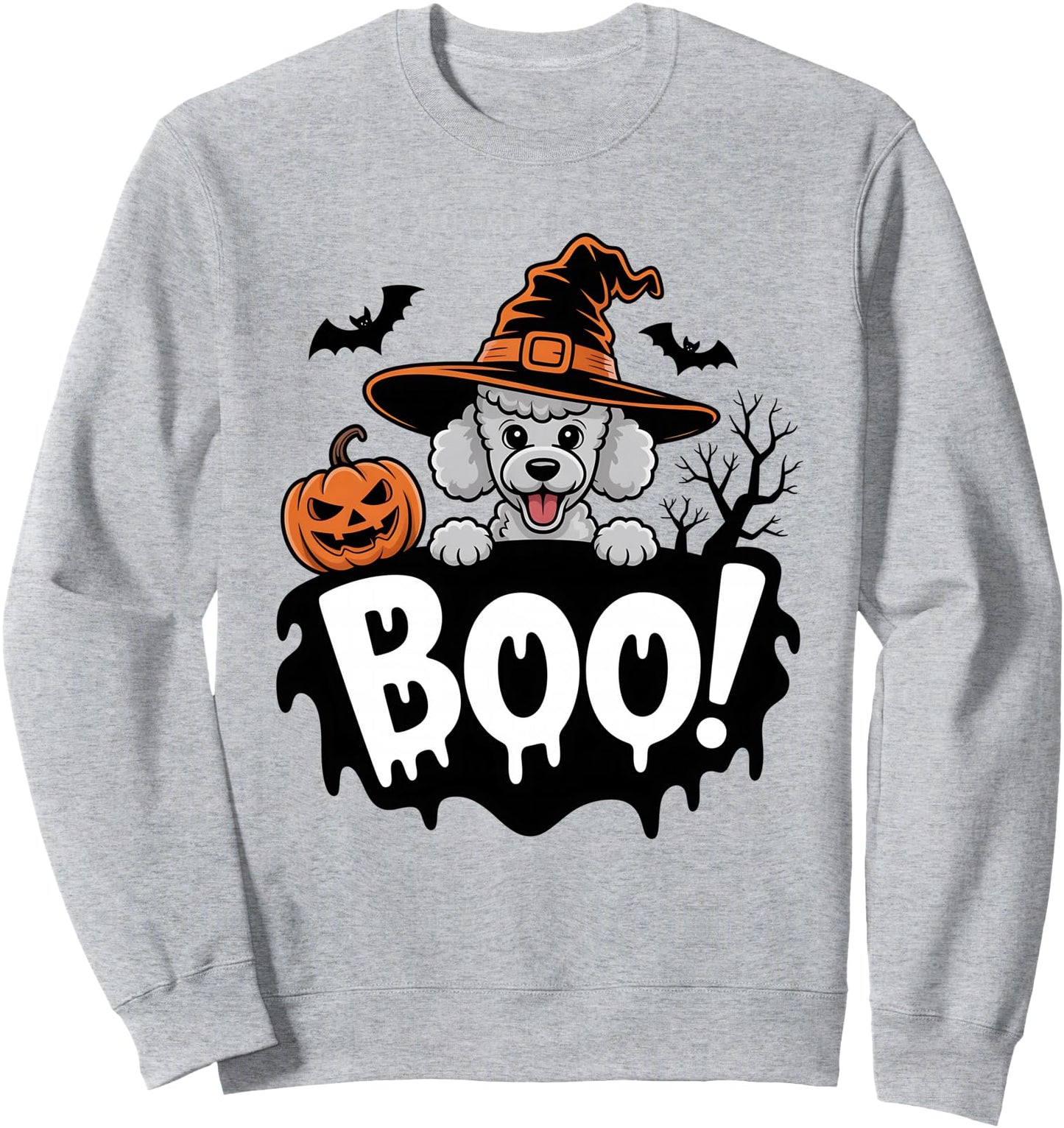 Halloween Poodle Dog Witch Hat Spooky Pumpkin Bats Boo! Sweatshirt