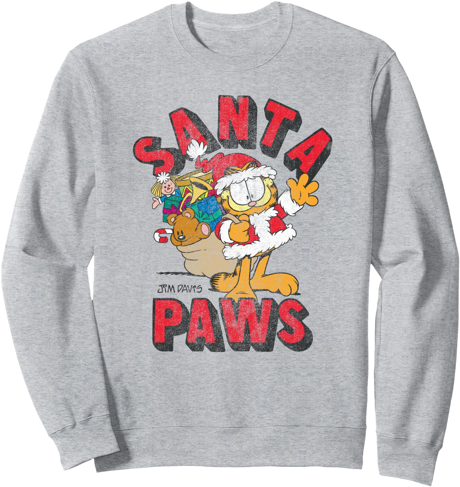 Garfield Santa Paws Distressed Christmas Cartoon Cat Sweatshirt