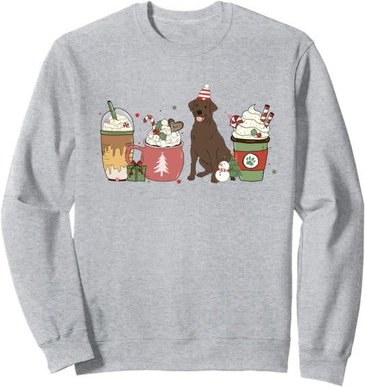 Chocolate Lab Coffee Latte Winter Christmas Dog Mom Holiday Sweatshirt