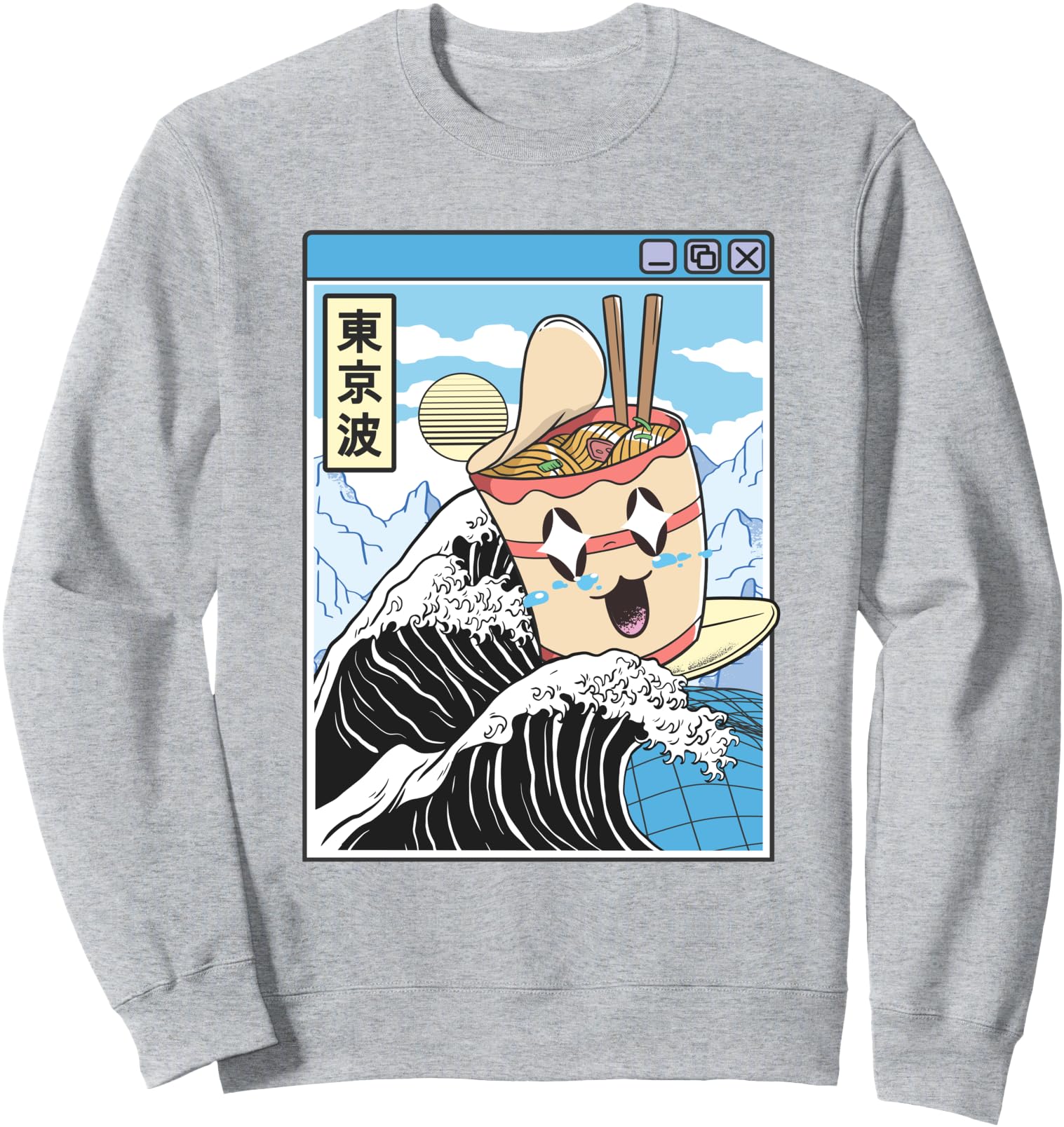 Instant Ramen Noodles Surfing Japanese Wave Vaporwave Kawaii Sweatshirt