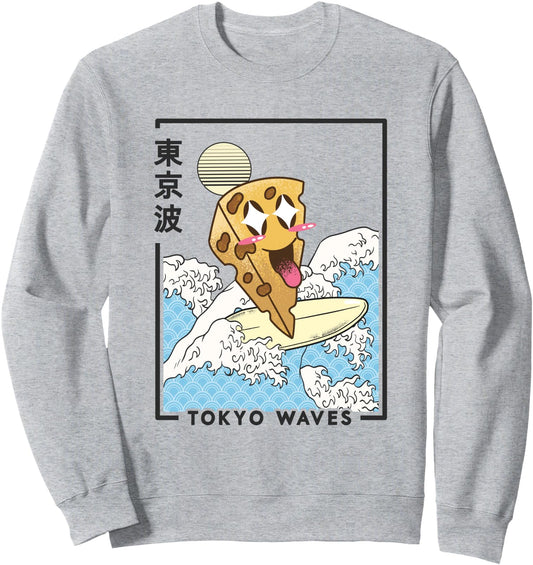 Cheese Surfing Japanese Waves Anime Kawaii Aesthetic Sweatshirt