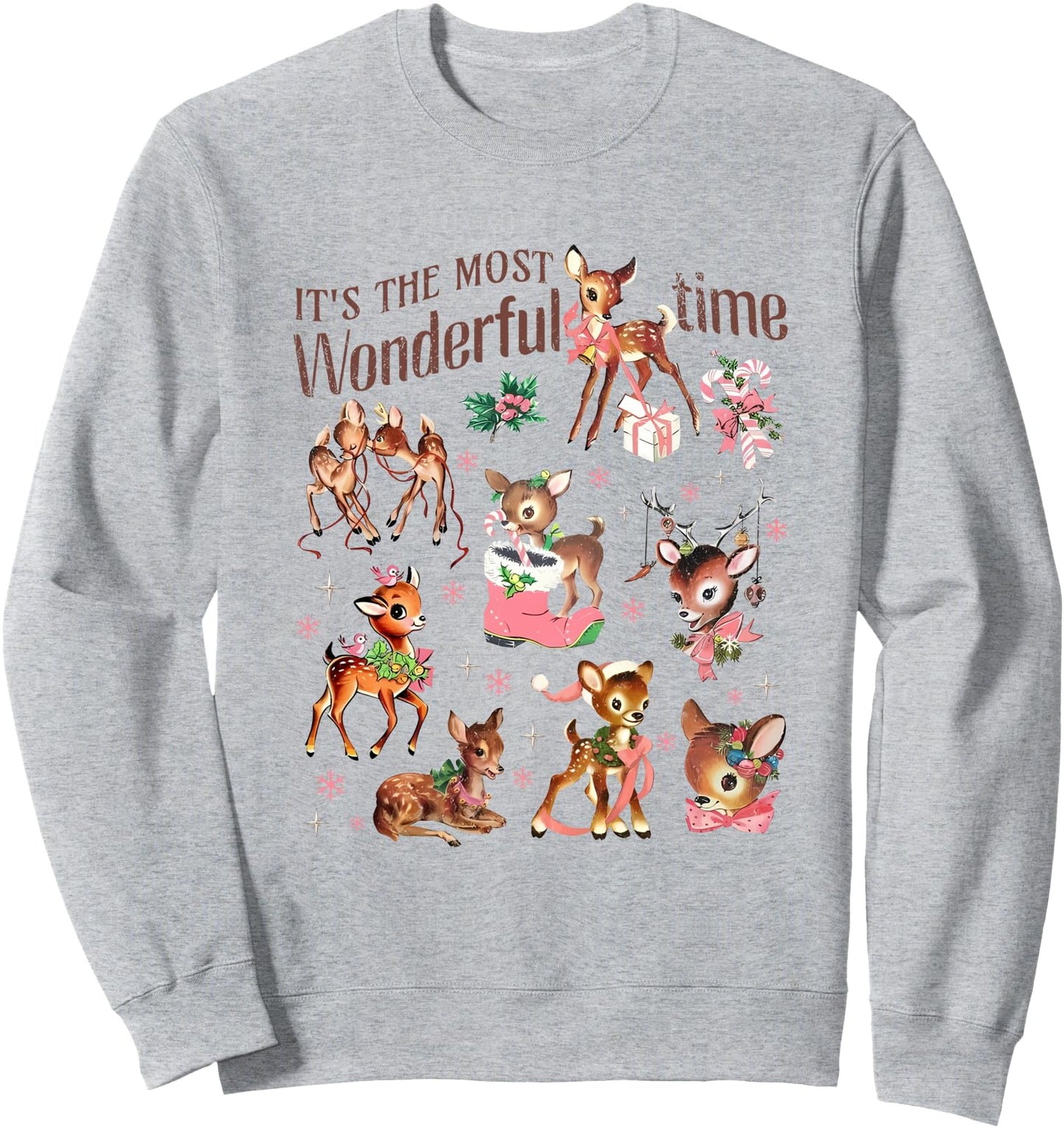Retro Vintage Reindeer Christmas Cute Deer Pink Christmas Sweatshirt