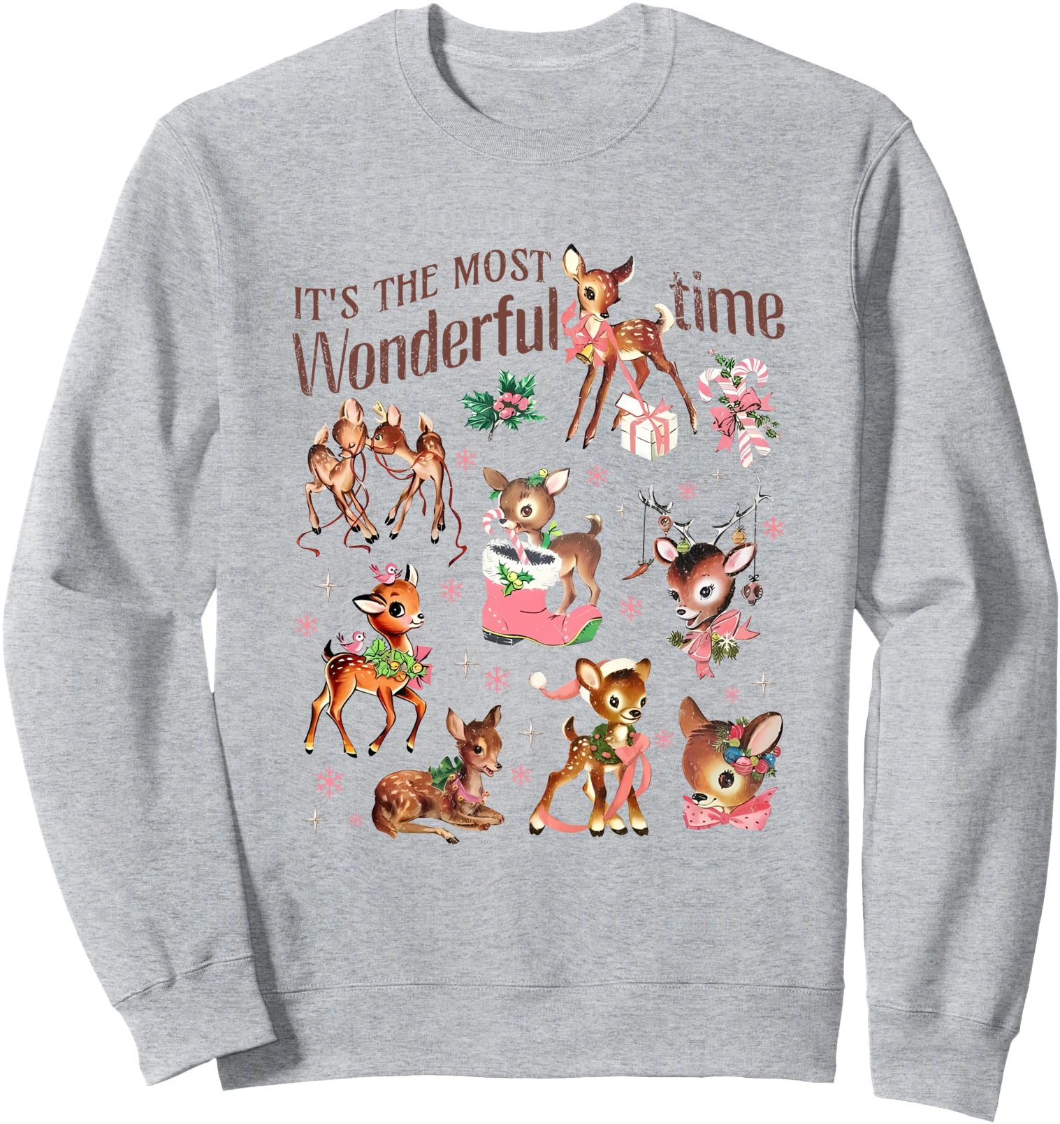 Retro Vintage Reindeer Christmas Cute Deer Pink Christmas Sweatshirt