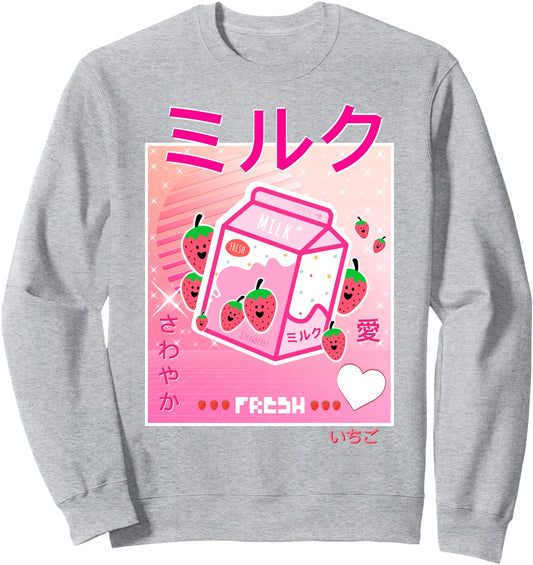Aesthetic Otaku Kawaii Japanese Strawberry Milk Carton Sweatshirt