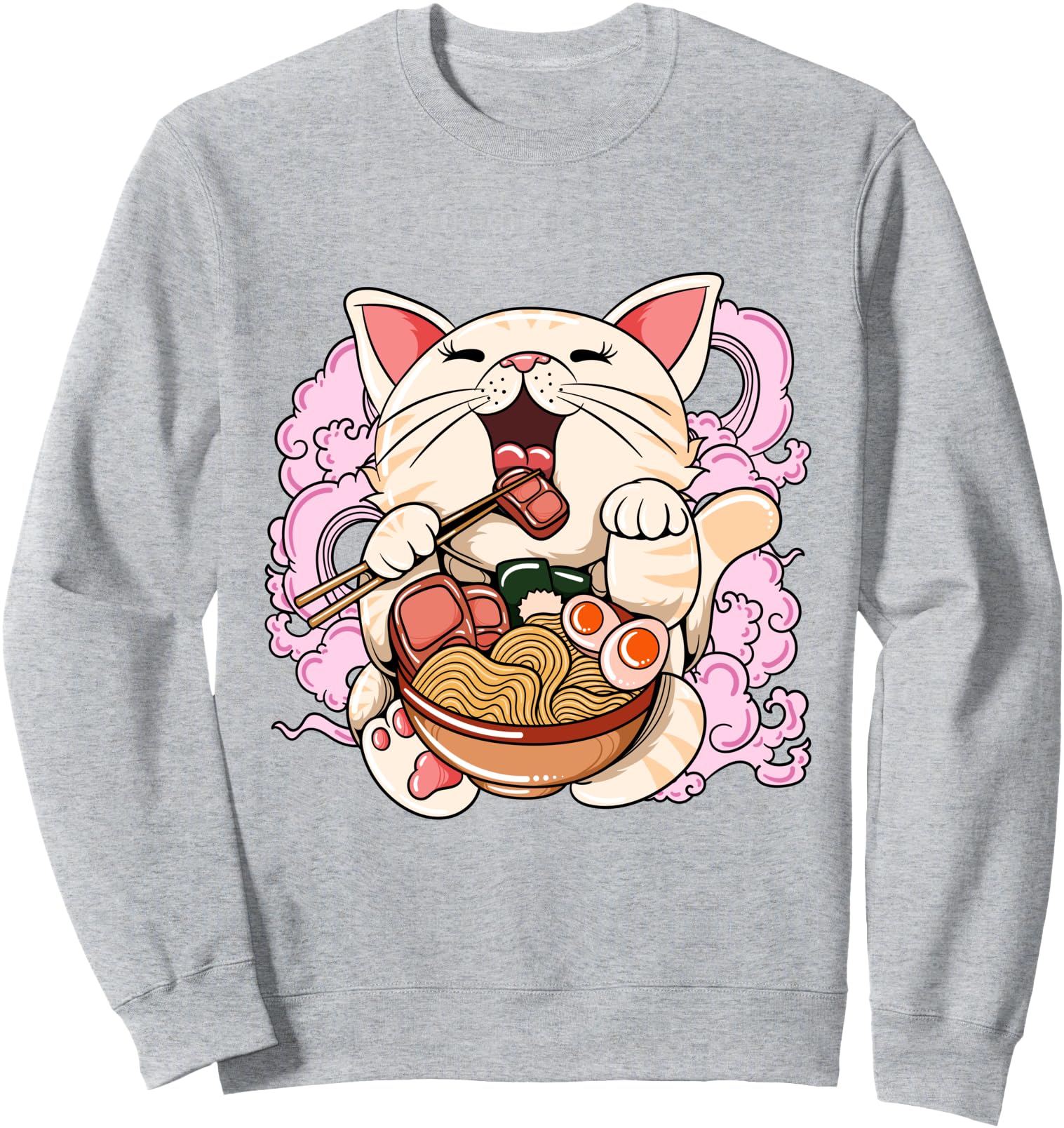 Ramen Eating Cat Kawaii Anime Baka Japanese white Sweatshirt