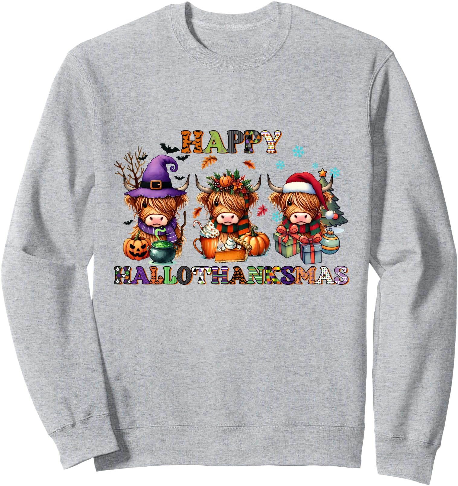 Happy Hallothanksmas Highland Cow Halloween Party Costume Sweatshirt