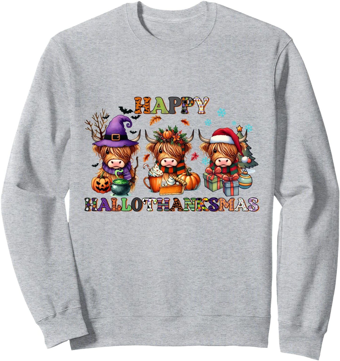 Happy Hallothanksmas Highland Cow Halloween Party Costume Sweatshirt