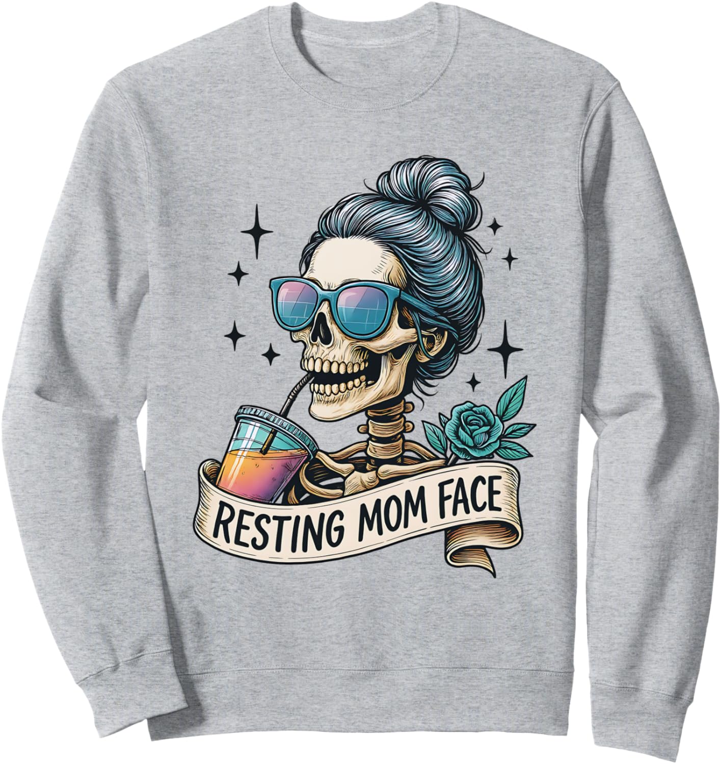 Funny Resting Mom Face Skull with Sunglasses and Iced Coffee Sweatshirt
