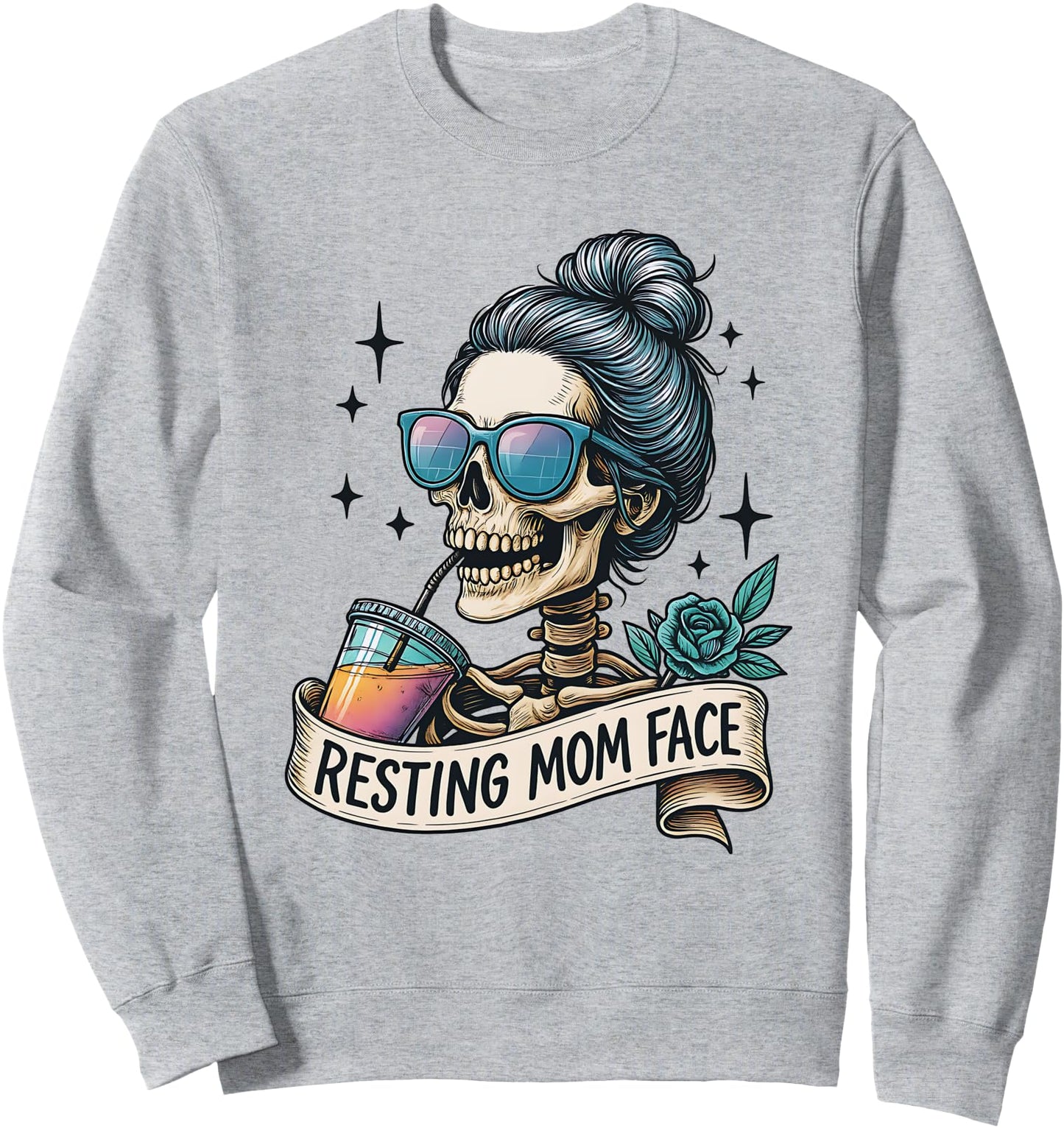 Funny Resting Mom Face Skull with Sunglasses and Iced Coffee Sweatshirt