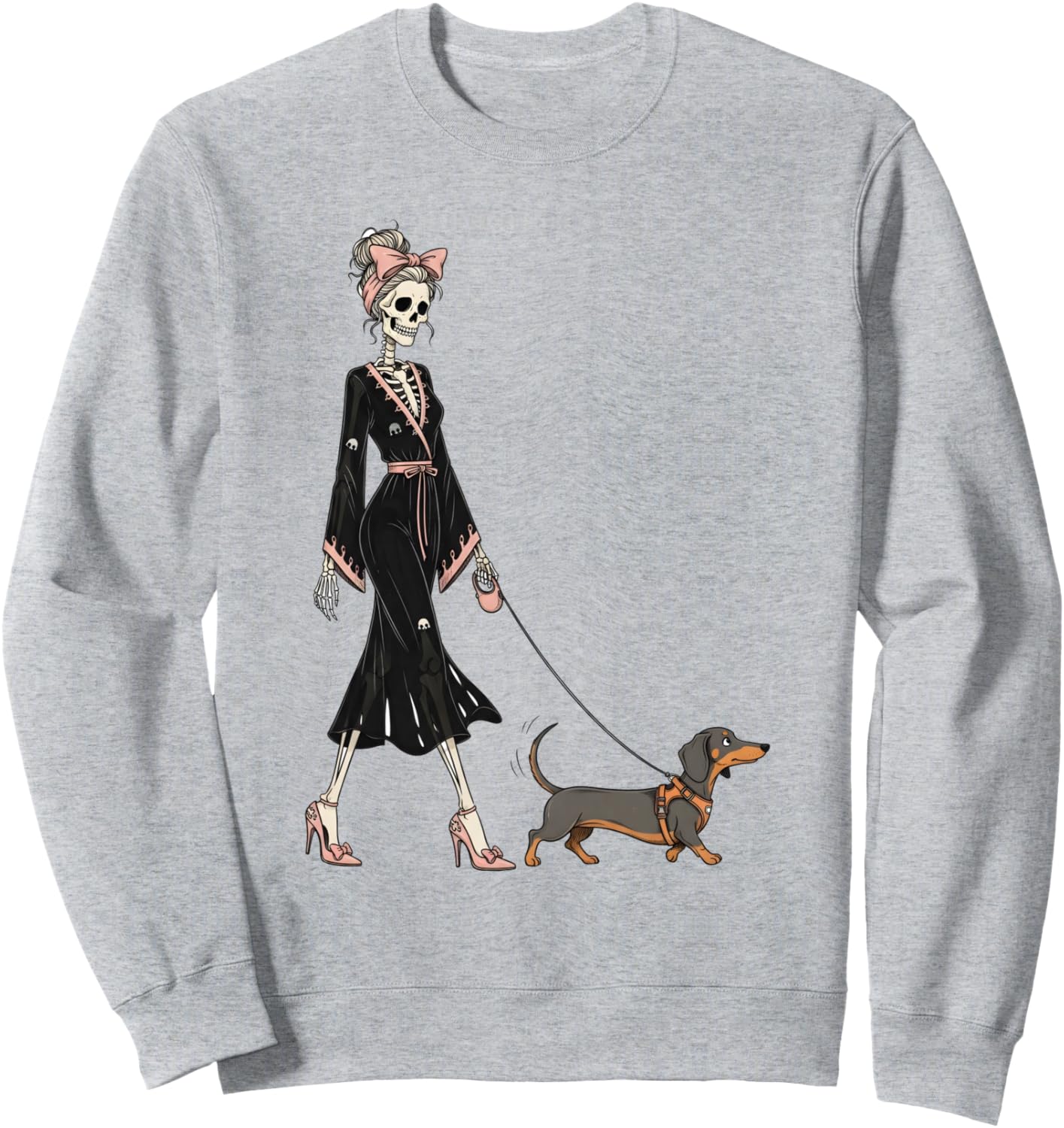 Skeleton Dachshund Dog Walking Halloween Women Sweatshirt