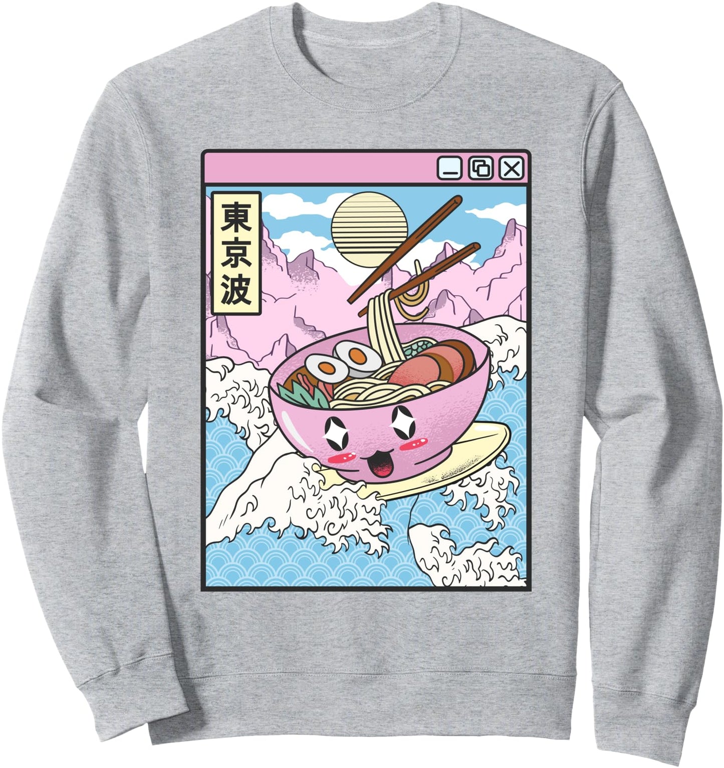 Surfing Ramen Bowl In Japanese Waves Anime Kawaii Vaporwave Sweatshirt
