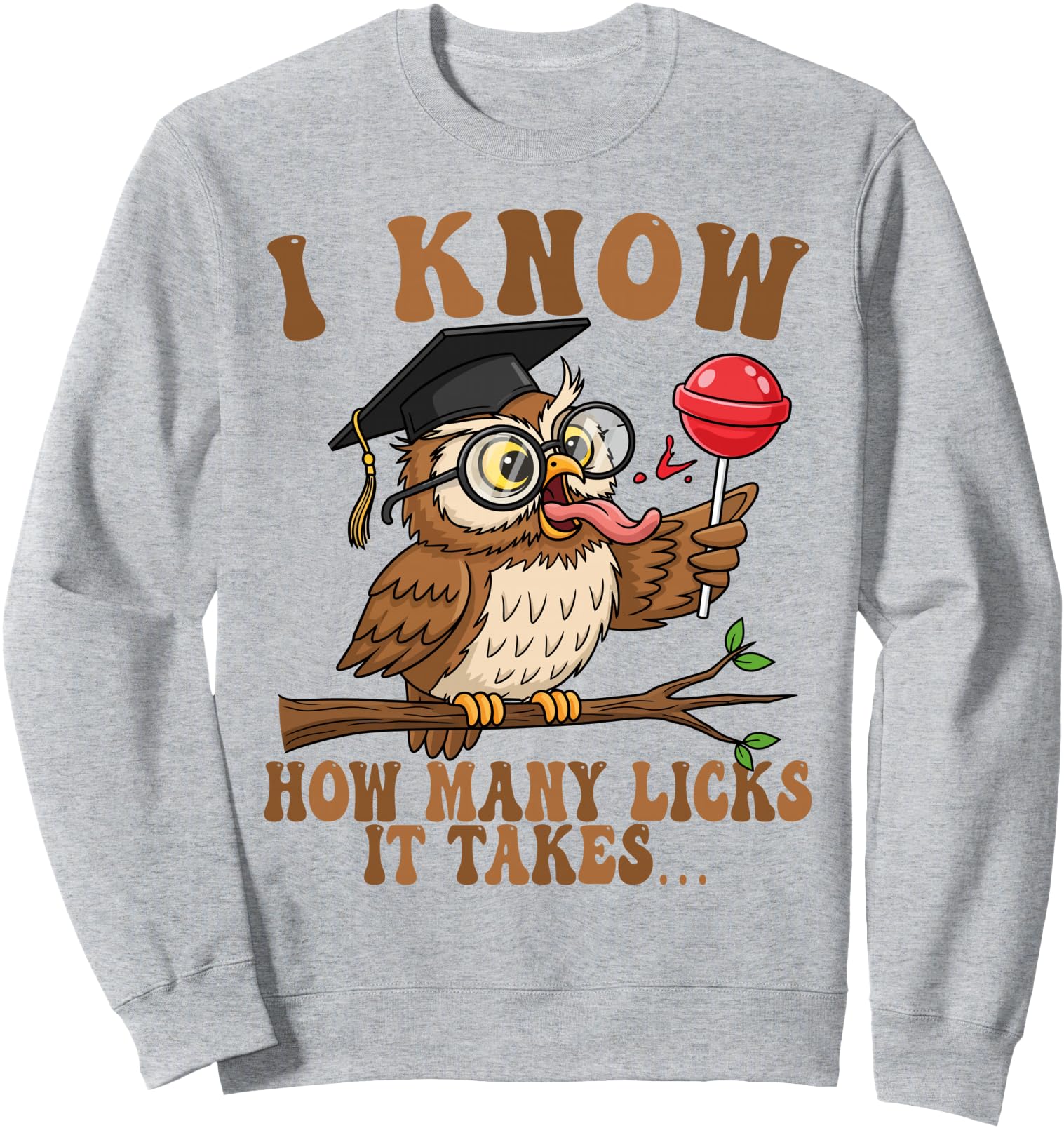 Funny Owl I Know How Many Licks It Takes Lollipop Joke Sweatshirt