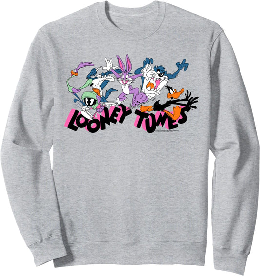 Amazon Essentials Looney Tunes Pink Logo with Running Characters Sweatshirt