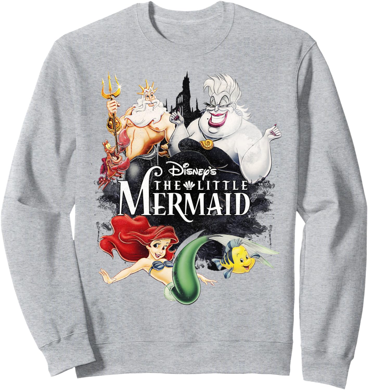 Disney The Little Mermaid Group Shot Logo Distressed Sweatshirt