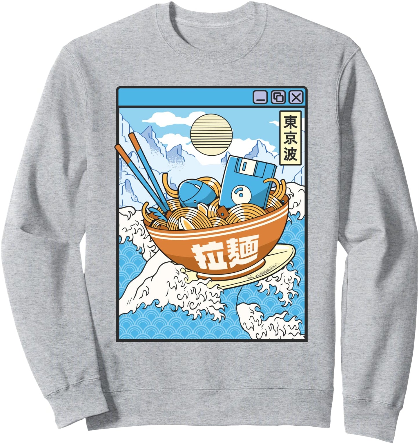 Surfing Digital Ramen Bowl Japanese Wave Kawaii Vaporwave Sweatshirt