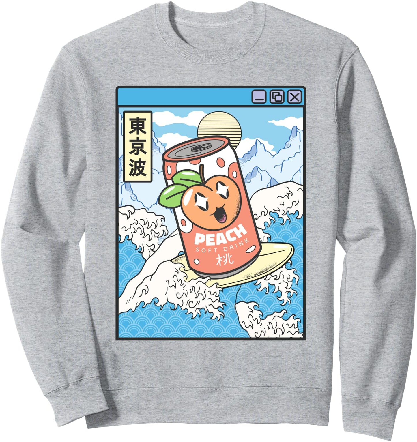 Surfing Peach Soda Japanese Waves Anime Kawaii Vaporwave Sweatshirt
