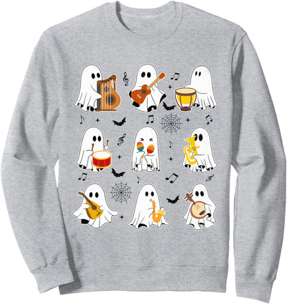 Halloween Music Teacher Ghost Playing Musical Instruments Sweatshirt
