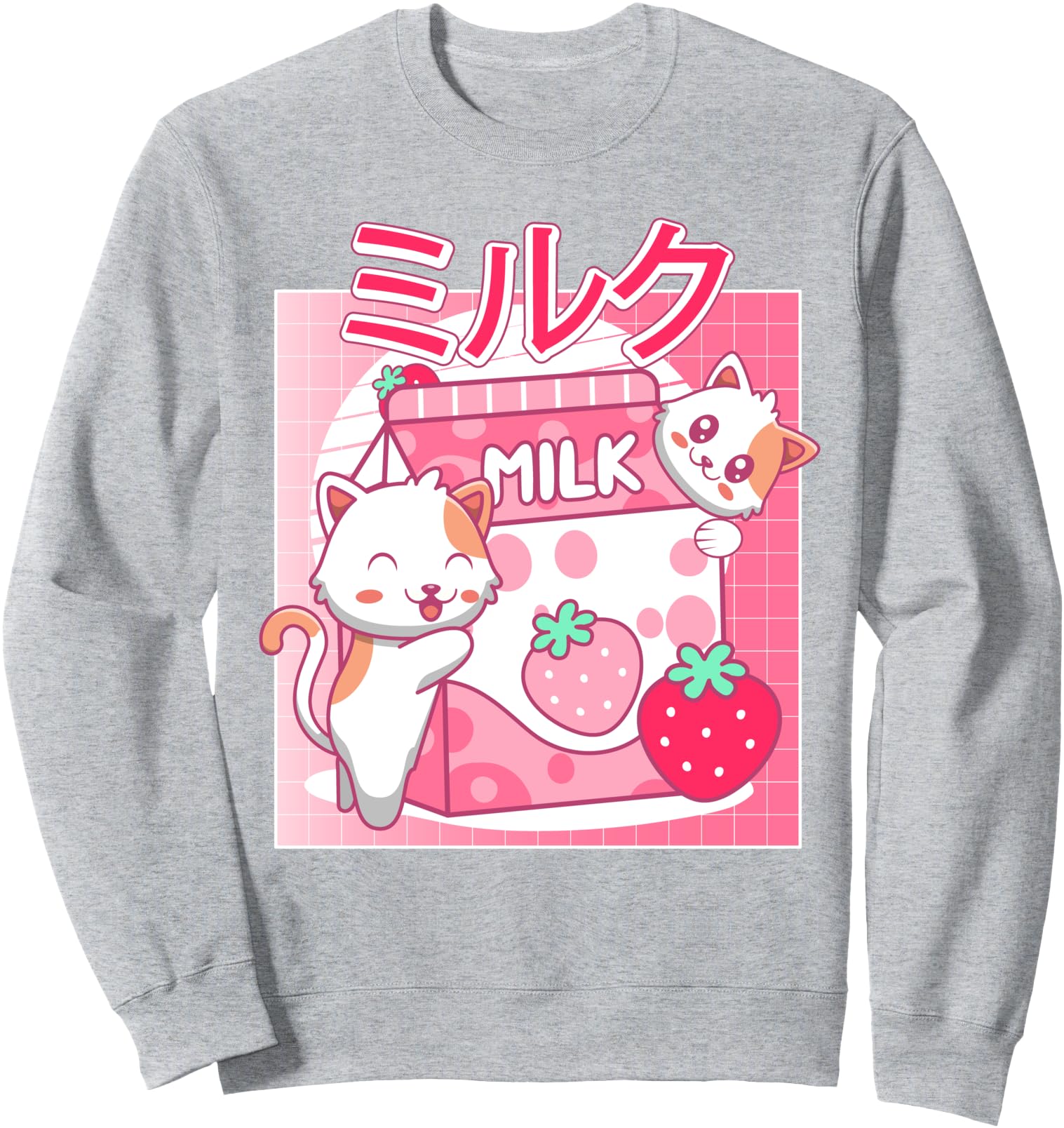 Neko Cat Strawberry Milk Pink Japanese Retro 90s Aesthetic Sweatshirt