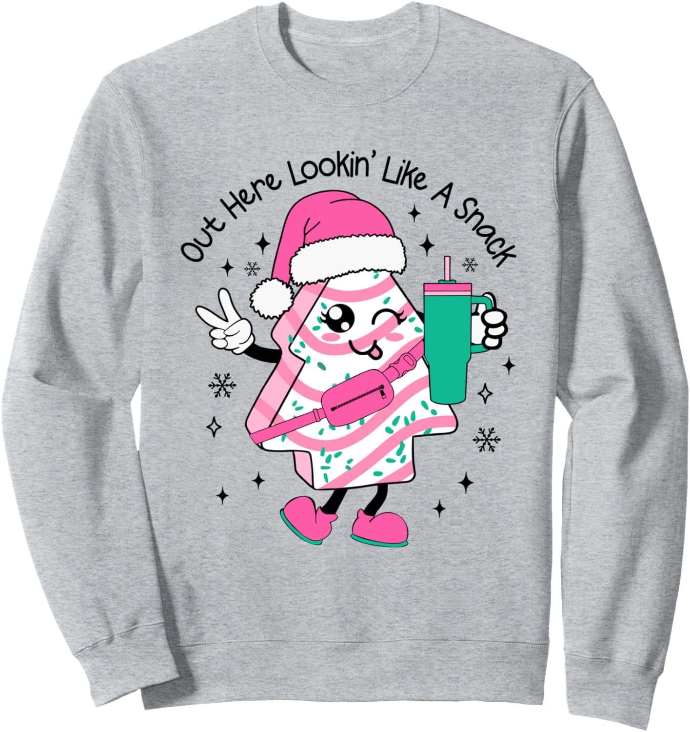 Out Here Looking Like A Snack Christmas Tree Cake Pink Style Sweatshirt