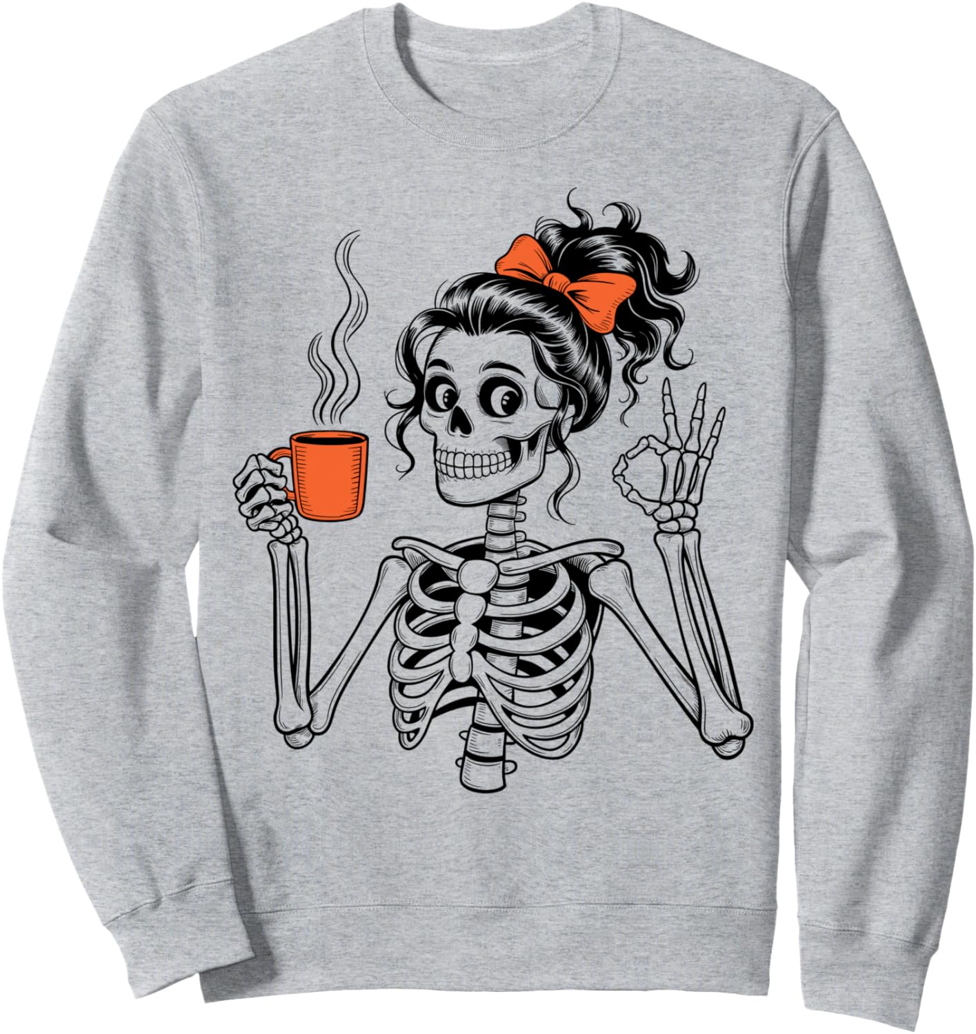 Women Messy Bun Coffee Mom Skeleton Mama Halloween Costume Sweatshirt