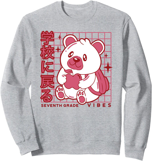 7th Grade Vibes Back to School Teddy Bear Japanese Aesthetic Sweatshirt