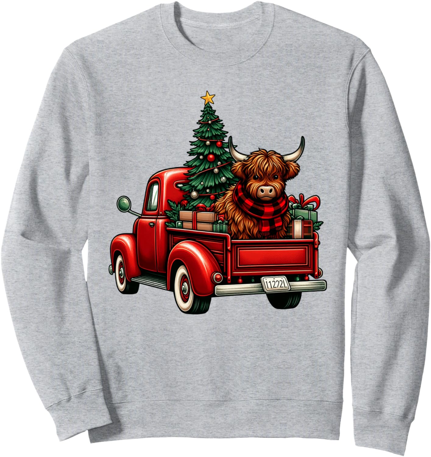 Christmas Highland Cow Vintage Heifer Red Xmas Tree Truck Sweatshirt