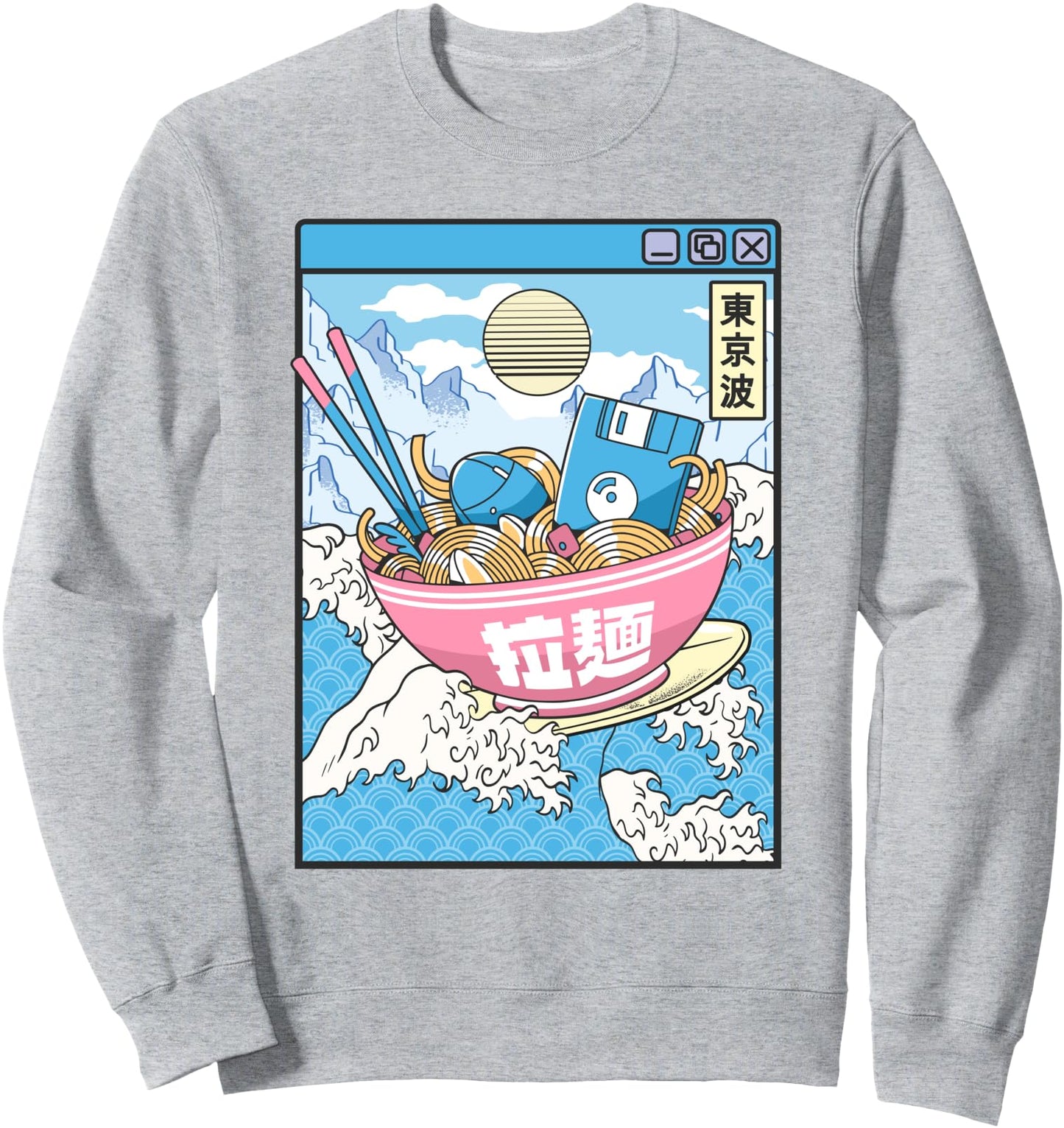 Digital Ramen Bowl Surfing Japanese Waves Kawaii Vaporwave Sweatshirt