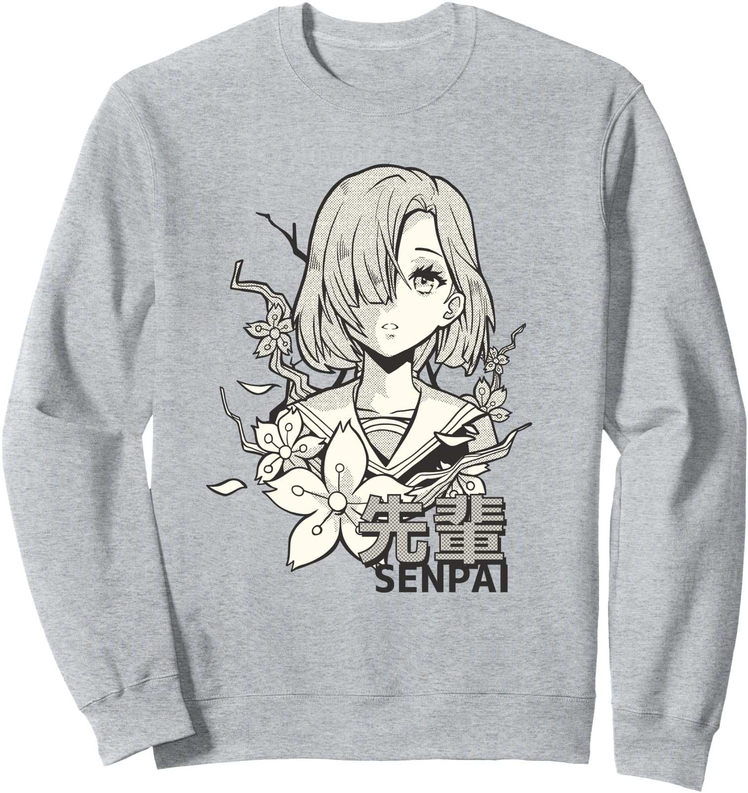 Cute Anime School Girl I Senpai in Japanese Letters Otaku Sweatshirt