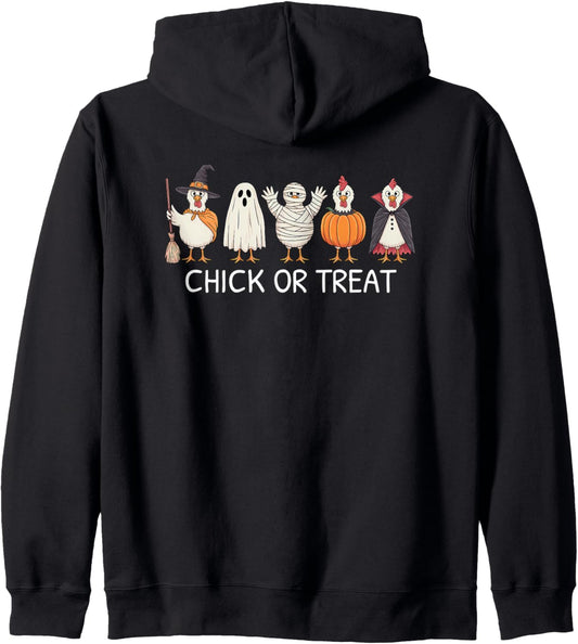 Chick Or Treat Funny Chicken Halloween Zip Hoodie