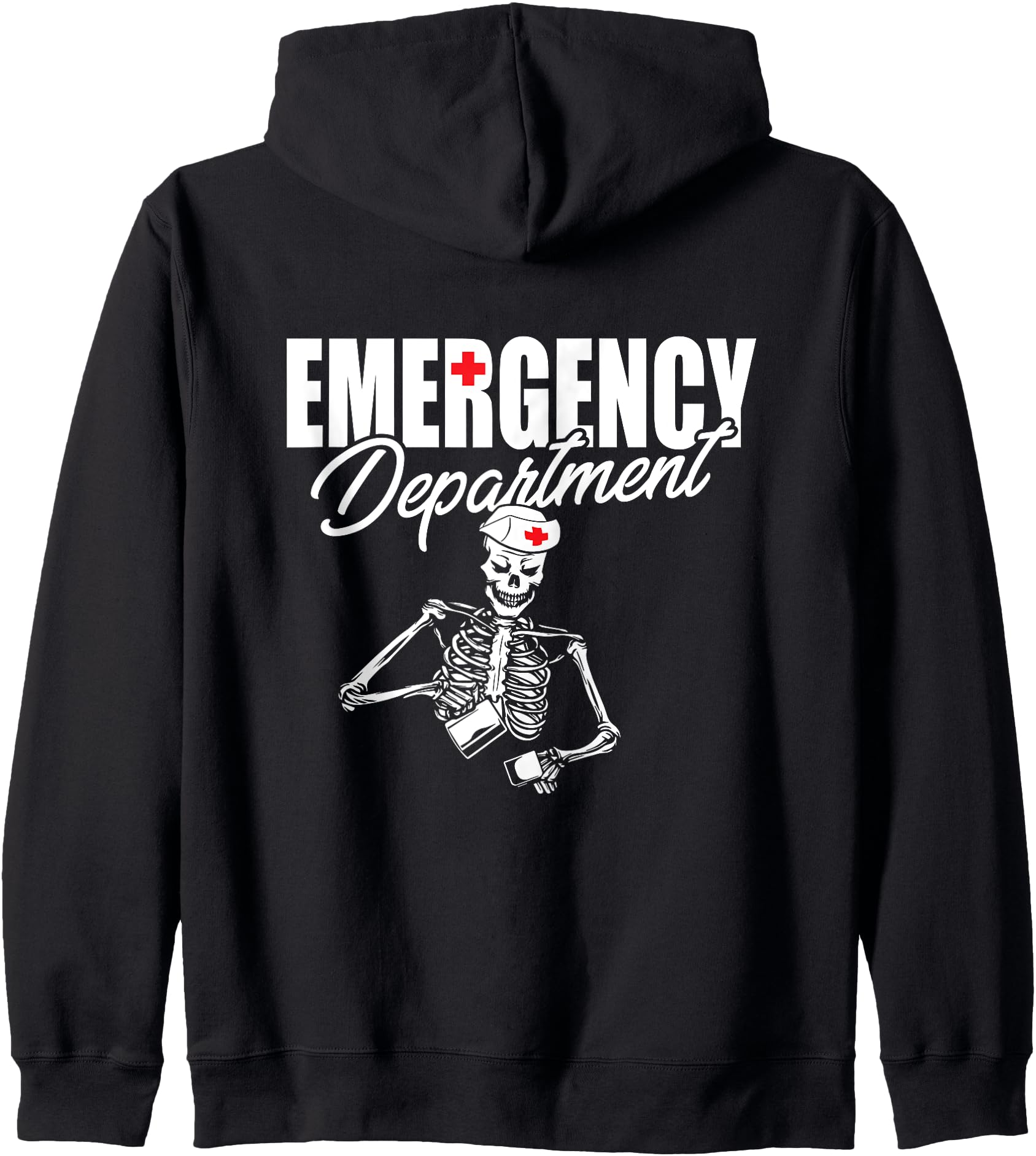 Emergency Department Skeleton Drinking Coffee ER Nurse Zip Hoodie