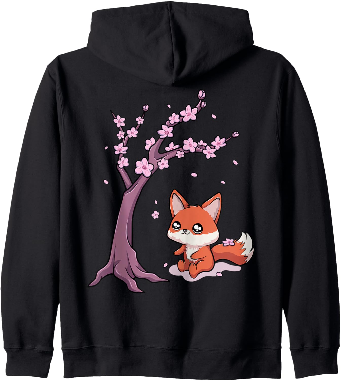 Cherry Blossom Tree & Flowers With Kawaii Chibi Fox Anime Hoodie