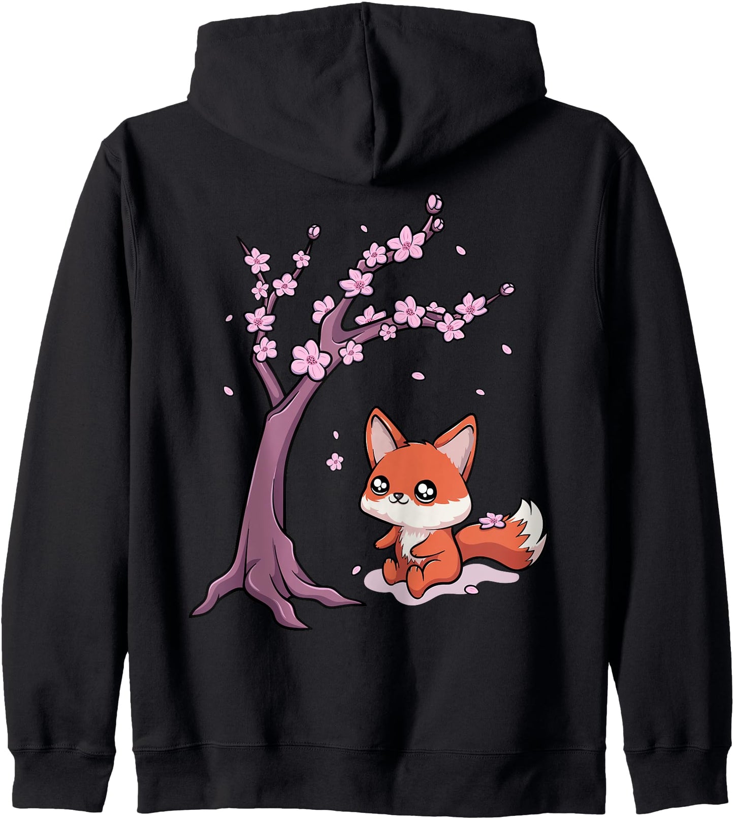 Cherry Blossom Tree & Flowers With Kawaii Chibi Fox Anime Hoodie