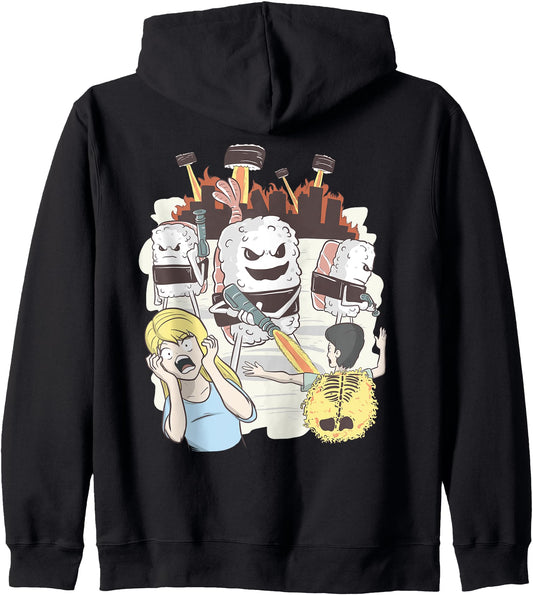 Alien Sushi & Nigiri Attack From Mars Vintage Japanese Zip Hoodie