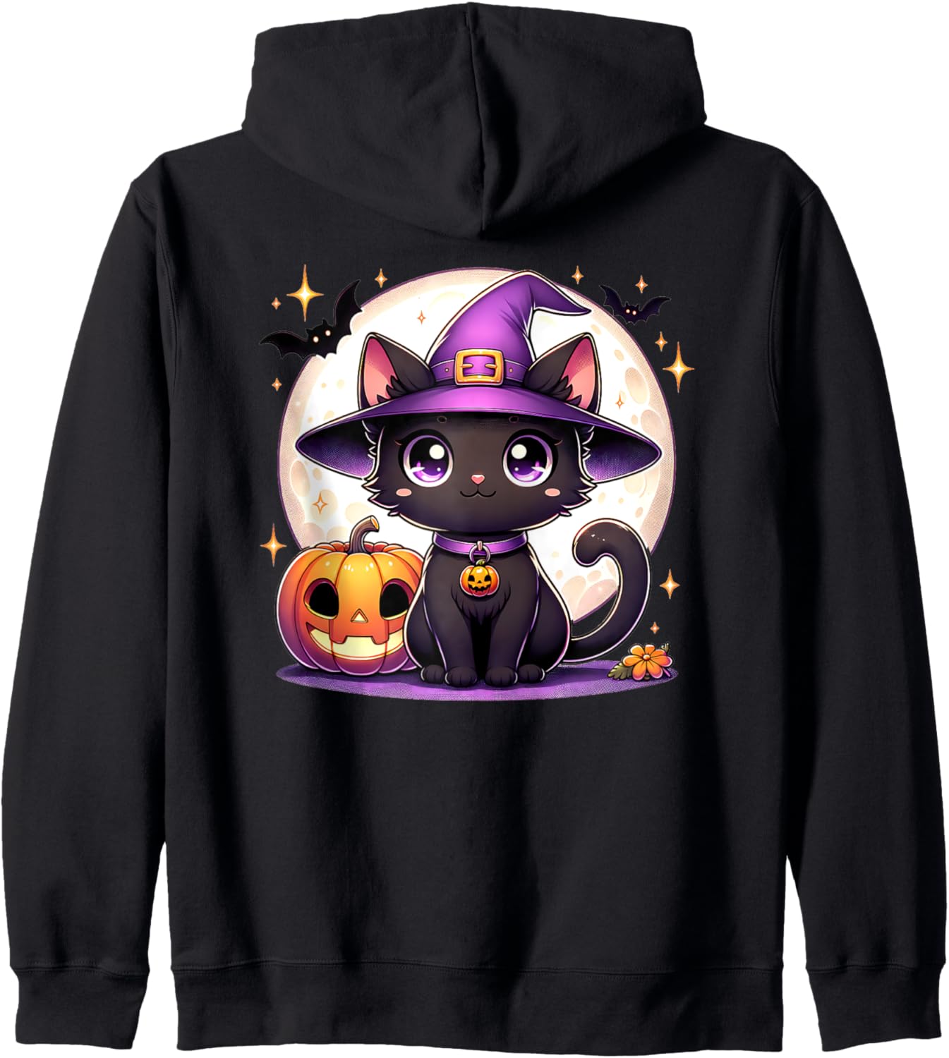 Cat Witch Cute Kitten Halloween Zip Hoodie