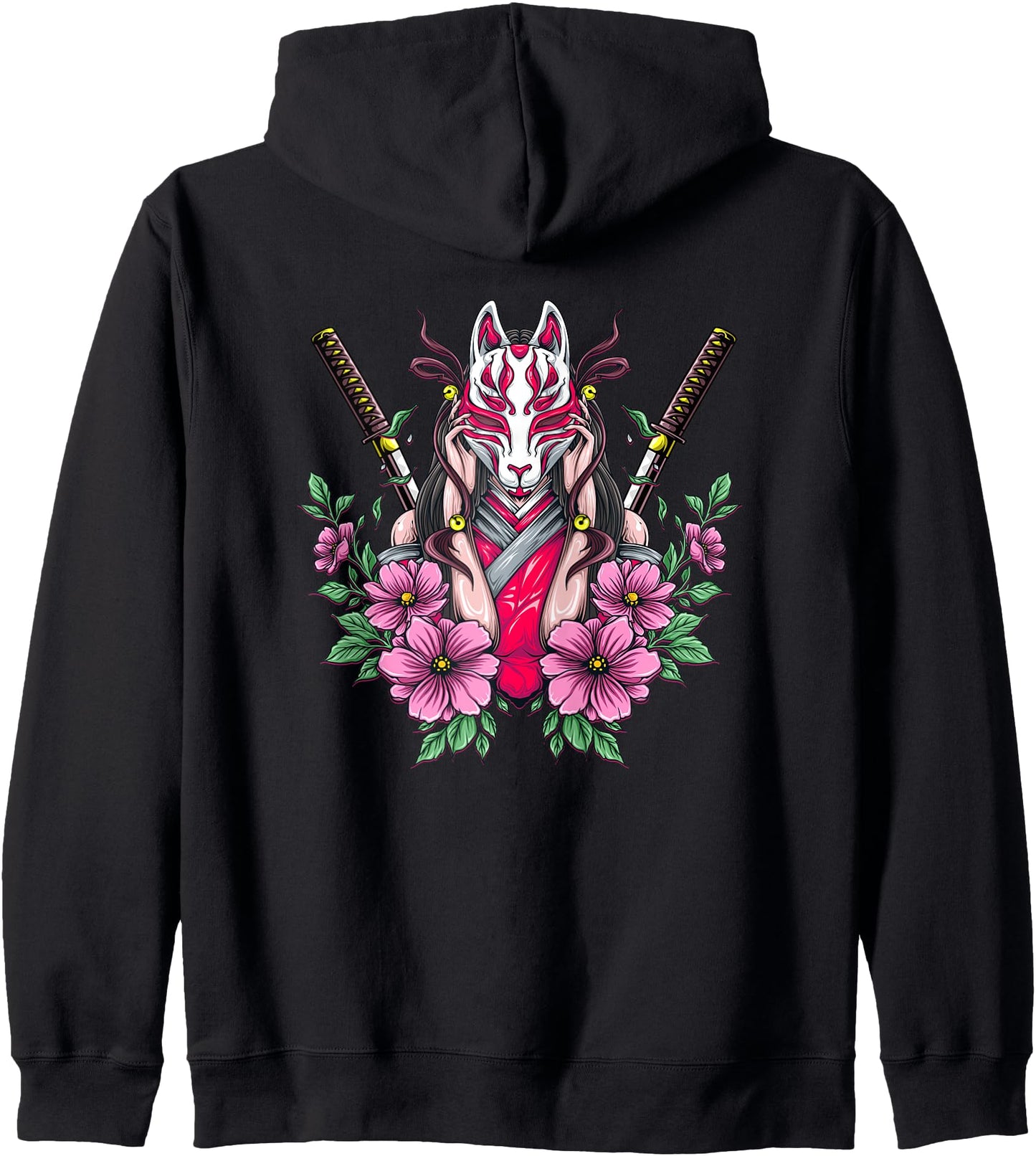 Kitsune Mask Japanese Anime Women Samurai Fox Mask Art Hoodie