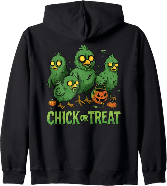 Chick or Treat Zombie Chicken Halloween Zip Hoodie