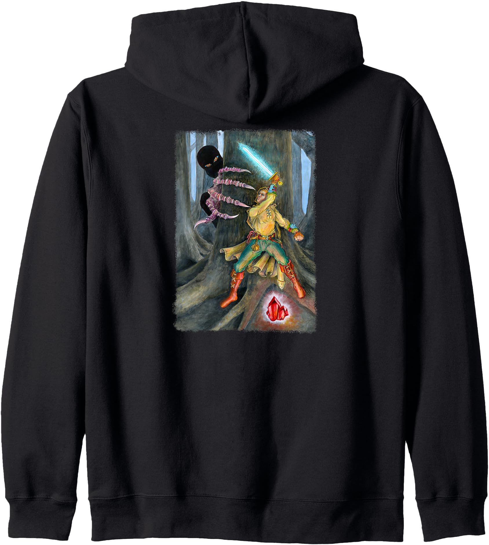 Epic Fantasy Hero versus Shadow Creature Painting Zip Hoodie