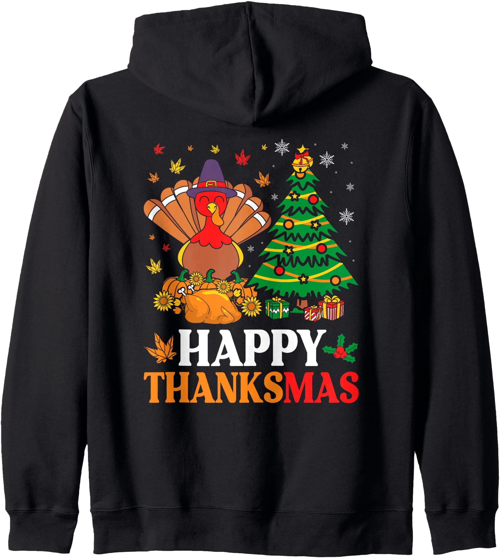 Happy Thanksmas Christmas Thanksgiving Funny Turkey Zip Hoodie