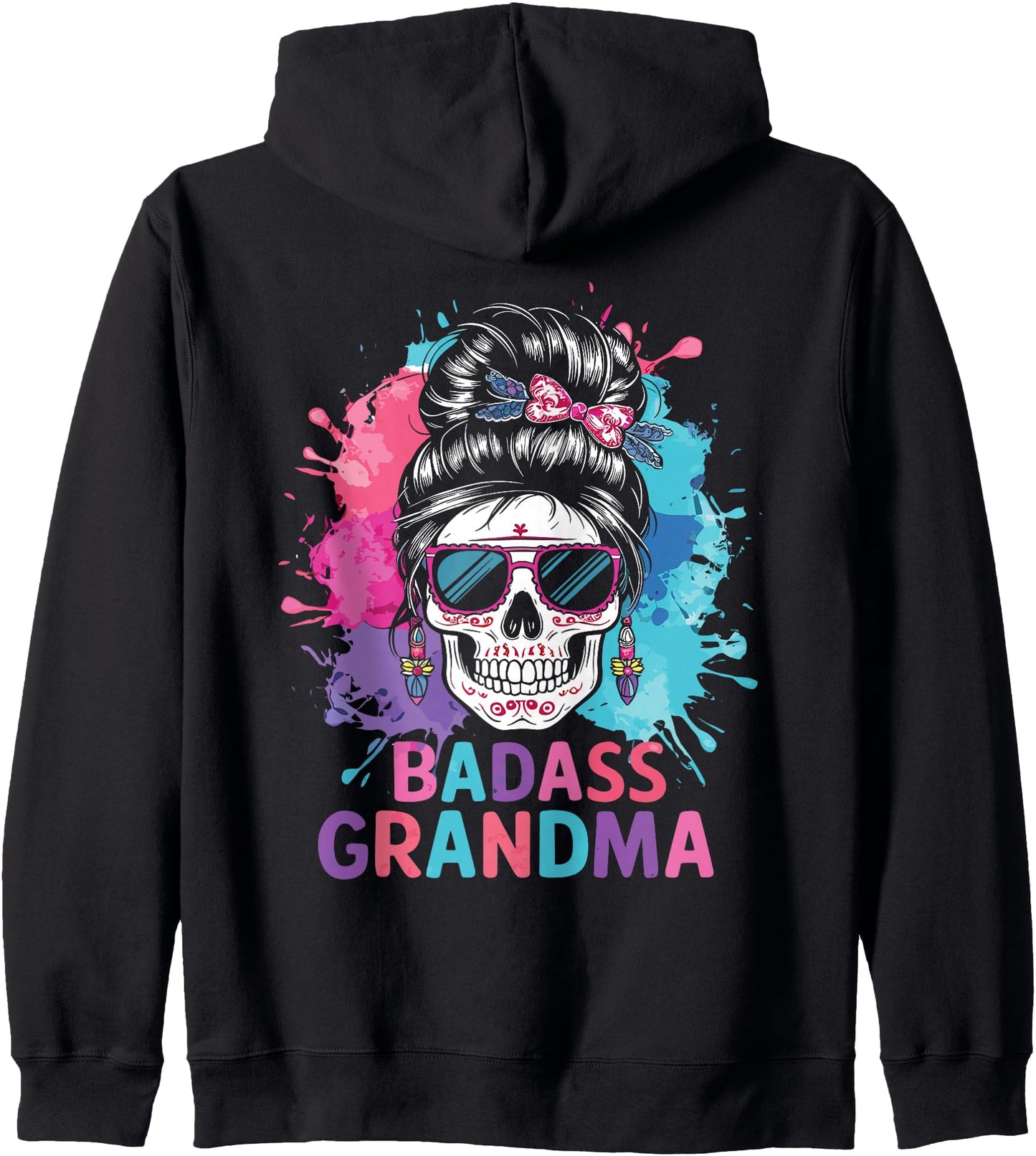 Funny Badass Grandma Messy Bun Skull for Grandmother Zip Hoodie