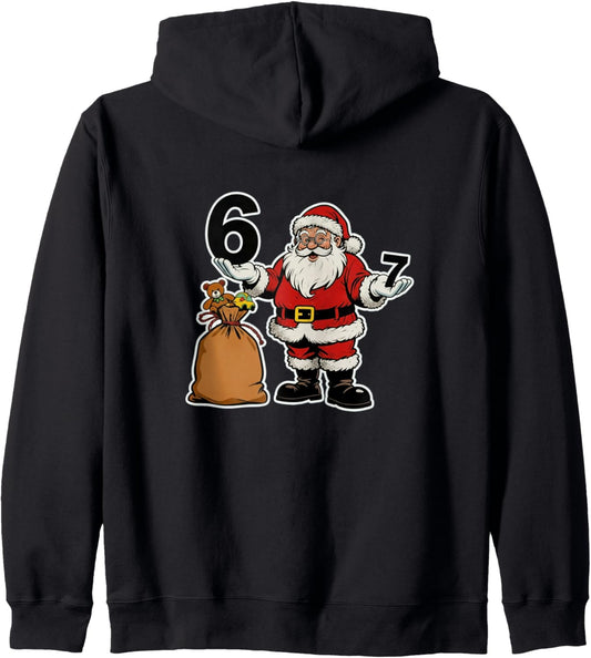 67 Christmas Funny Six Seven Meme Brainrot Santa Claus 6-7 Zip Hoodie