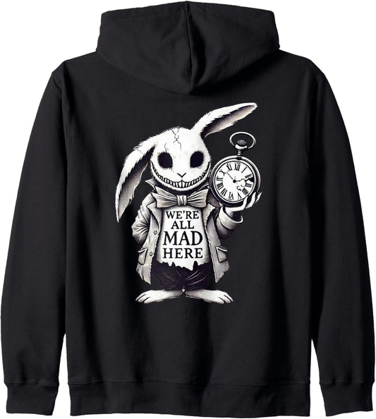 Alice in Wonderland - We're All Mad Here Rabbit Hatter Quote Zip Hoodie