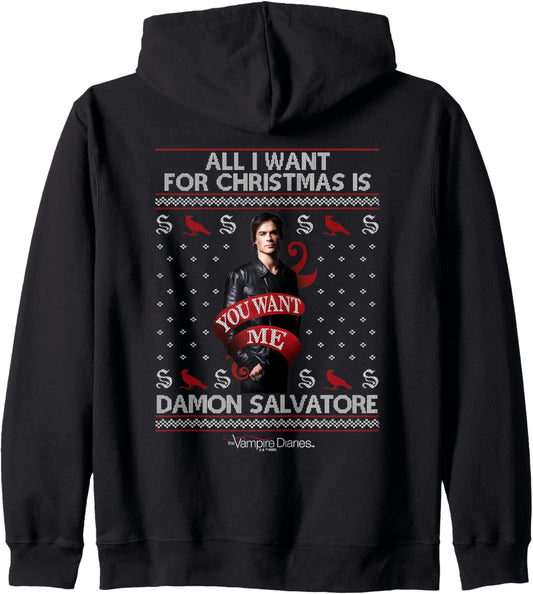 All I Want for Christmas is Damon Salvatore Zip Hoodie