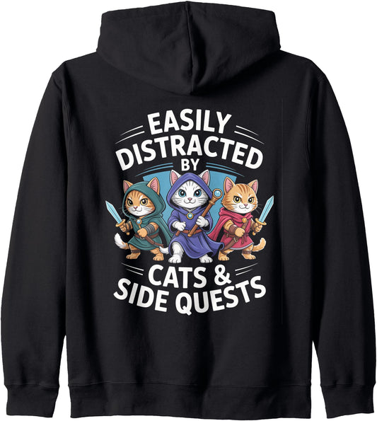 Cats Side Quest Distracted Tabletop Funny Men Women Dad Zip Hoodie