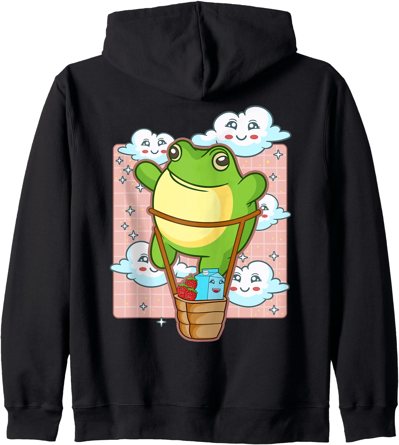Kawaii Frog Hot Air Balloon Strawberry Milk Japanese Anime Hoodie
