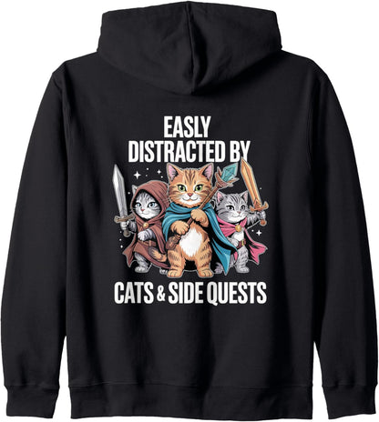 Cats Side Quest Distracted Tabletop Funny Men Women Kids Dad Zip Hoodie