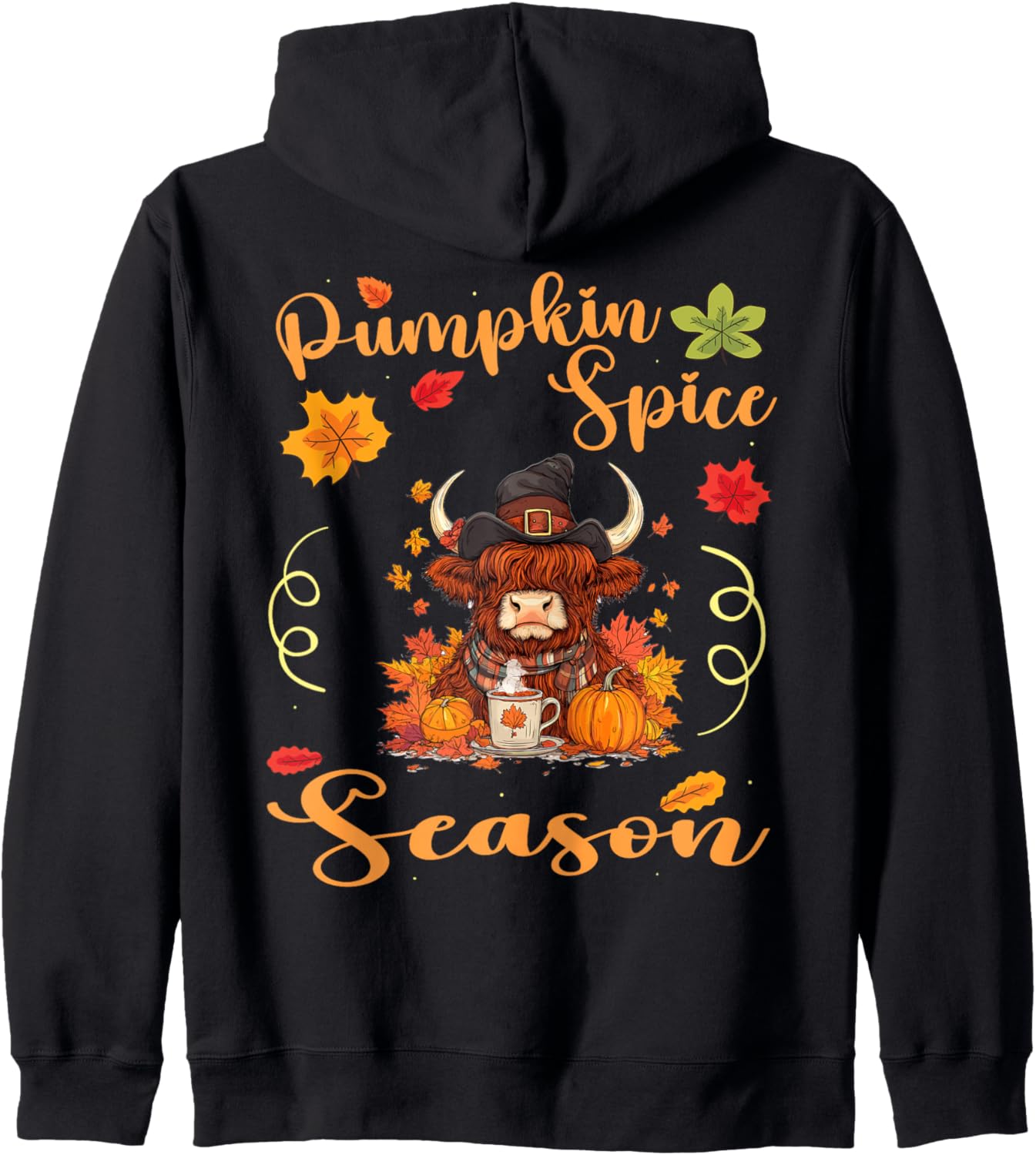 Scottish Highland Cow Fall Thanksgiving Pumkin Spice Season Zip Hoodie