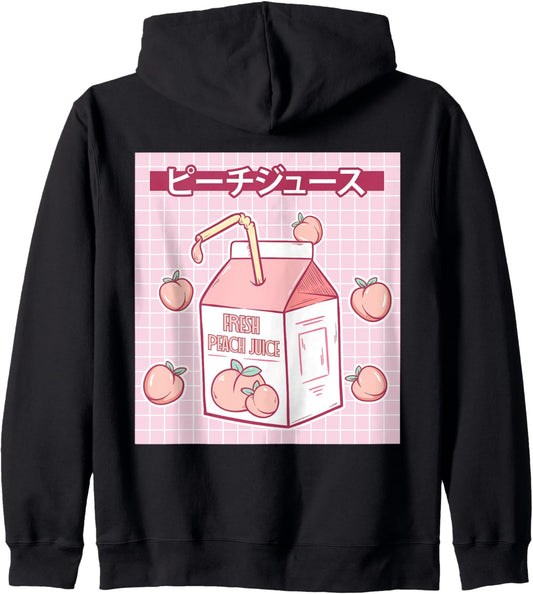 90s Japanese Aesthetic Retro Kawaii Peach Juice Otaku Anime Zip Hoodie
