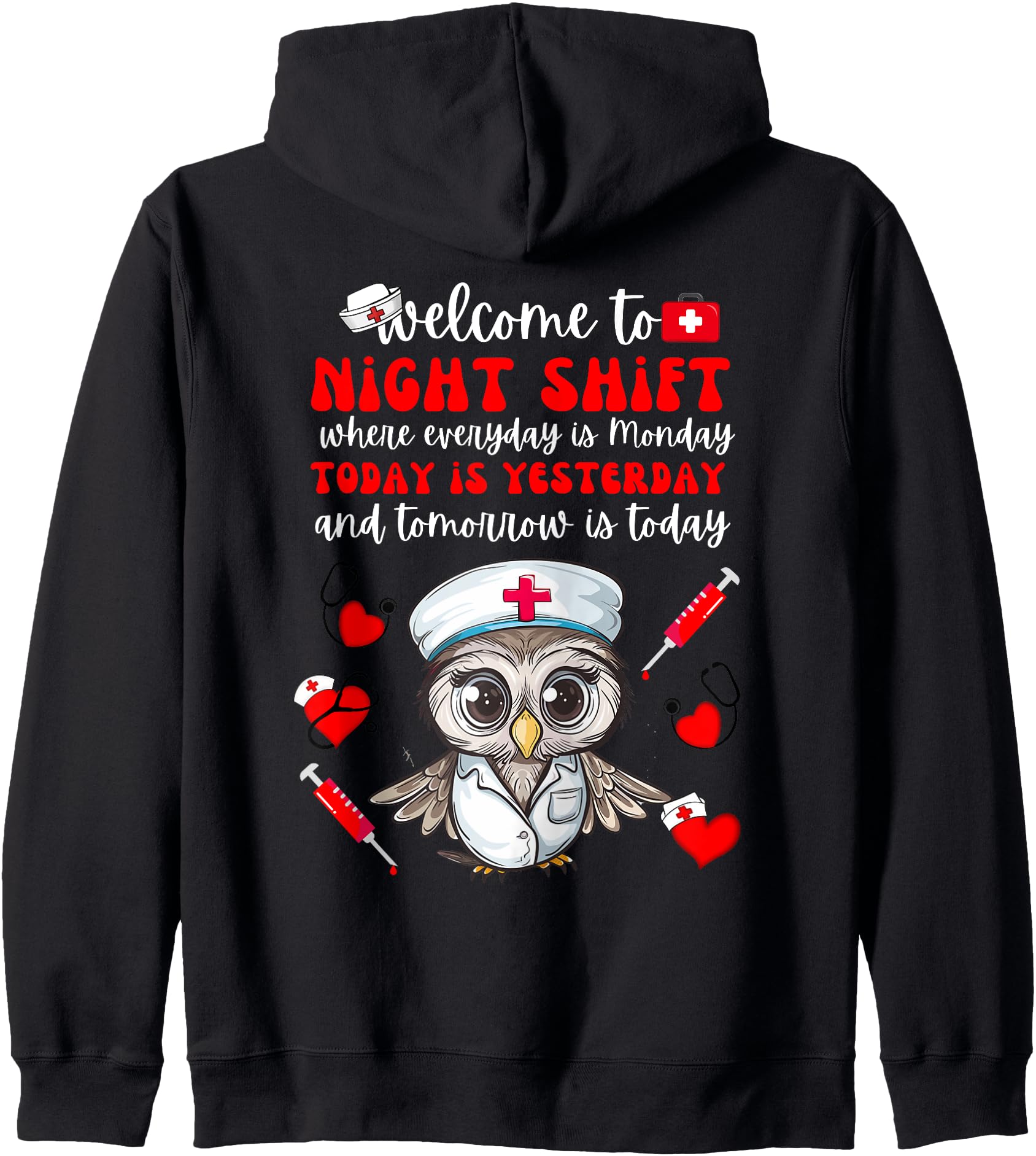 Funny Nursing Rn Lpn Cna Owls Night Shift Lover For Nurse Zip Hoodie